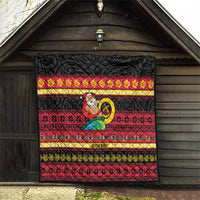 Vanuatu Christmas Quilt Joyeux Noel Surfing Santa With Boar Tusk - Polynesian Pride