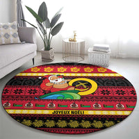 Vanuatu Christmas Round Carpet Joyeux Noel Surfing Santa With Boar Tusk - Polynesian Pride
