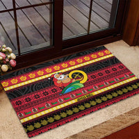 Vanuatu Christmas Rubber Doormat Joyeux Noel Surfing Santa With Boar Tusk LT14 - Polynesian Pride