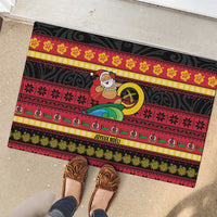 Vanuatu Christmas Rubber Doormat Joyeux Noel Surfing Santa With Boar Tusk LT14 - Polynesian Pride