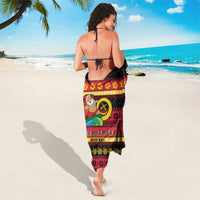 Vanuatu Christmas Sarong Joyeux Noel Surfing Santa With Boar Tusk - Polynesian Pride