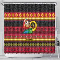 Vanuatu Christmas Shower Curtain Joyeux Noel Surfing Santa With Boar Tusk - Polynesian Pride