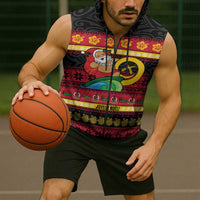 Vanuatu Christmas Sleeveless Zip Hoodie Joyeux Noel Surfing Santa With Boar Tusk LT14 - Polynesian Pride