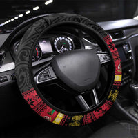 Vanuatu Christmas Steering Wheel Cover Joyeux Noel Surfing Santa With Boar Tusk LT14 Universal Fit Red - Polynesian Pride