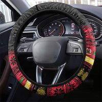 Vanuatu Christmas Steering Wheel Cover Joyeux Noel Surfing Santa With Boar Tusk LT14 - Polynesian Pride