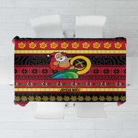 Vanuatu Christmas Tablecloth Joyeux Noel Surfing Santa With Boar Tusk LT14 Red - Polynesian Pride