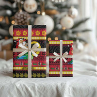 Vanuatu Christmas Wrapping Paper Joyeux Noel Surfing Santa With Boar Tusk - Polynesian Pride