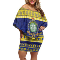 Niue Christmas Family Matching Off Shoulder Short Dress and Hawaiian Shirt Monuina e Kilisimasi Hiapo Motifs - Polynesian Pride