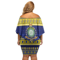 Niue Christmas Family Matching Off Shoulder Short Dress and Hawaiian Shirt Monuina e Kilisimasi Hiapo Motifs - Polynesian Pride