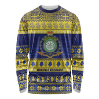 Niue Christmas Long Sleeve Shirt Monuina e Kilisimasi Hiapo Motifs LT14 Unisex Blue - Polynesian Pride