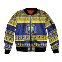Niue Christmas Sleeve Zip Bomber Jacket Monuina e Kilisimasi Hiapo Motifs LT14 Unisex Blue - Polynesian Pride