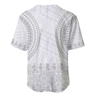 Niue White Sunday Baseball Jersey Tapu Fanau Ia Puakenikeni Hiapo Pattern - Polynesian Pride