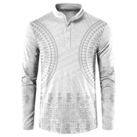 Niue White Sunday Button Sweatshirt Tapu Fanau Ia Puakenikeni Hiapo Pattern - Polynesian Pride