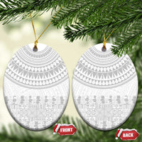 Niue White Sunday Ceramic Ornament Tapu Fanau Ia Puakenikeni Hiapo Pattern LT14 Oval White - Polynesian Pride