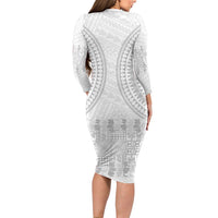 Niue White Sunday Family Matching Long Sleeve Bodycon Dress and Hawaiian Shirt Tapu Fanau Ia Puakenikeni Hiapo Pattern - Polynesian Pride