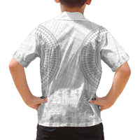 Niue White Sunday Family Matching Puletasi and Hawaiian Shirt Tapu Fanau Ia Puakenikeni Hiapo Pattern - Polynesian Pride