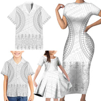 Niue White Sunday Family Matching Short Sleeve Bodycon Dress and Hawaiian Shirt Tapu Fanau Ia Puakenikeni Hiapo Pattern - Polynesian Pride
