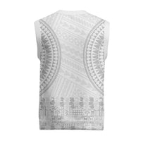 Niue White Sunday Christmas Knitted V-Neck Vest Tapu Fanau Ia Puakenikeni Hiapo Pattern - Polynesian Pride