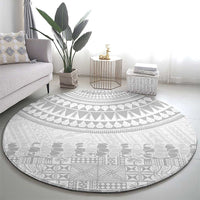 Niue White Sunday Round Carpet Tapu Fanau Ia Puakenikeni Hiapo Pattern - Polynesian Pride