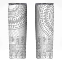 Niue White Sunday Skinny Tumbler Tapu Fanau Ia Puakenikeni Hiapo Pattern - Polynesian Pride