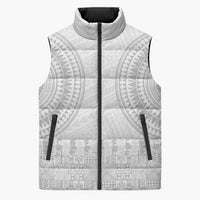 Niue White Sunday Sleeveless Puffer Jacket Tapu Fanau Ia Puakenikeni Hiapo Pattern - Polynesian Pride