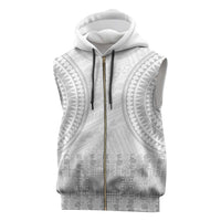 Niue White Sunday Sleeveless Zip Hoodie Tapu Fanau Ia Puakenikeni Hiapo Pattern LT14 White - Polynesian Pride