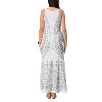Niue White Sunday Tank Maxi Dress Tapu Fanau Ia Puakenikeni Hiapo Pattern - Polynesian Pride