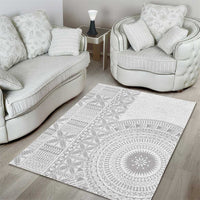 Niue White Sunday Area Rug Half Hiapo Pattern Vibes - Polynesian Pride