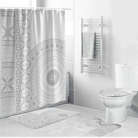 Niue White Sunday Bathroom Set Half Hiapo Pattern Vibes - Polynesian Pride