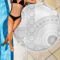 Niue White Sunday Beach Blanket Half Hiapo Pattern Vibes - Polynesian Pride