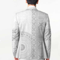 Niue White Sunday Blazer Half Hiapo Pattern Vibes - Polynesian Pride