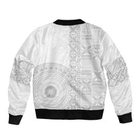 Niue White Sunday Bomber Jacket Half Hiapo Pattern Vibes - Polynesian Pride