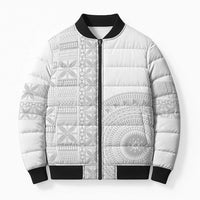 Niue White Sunday Bomber Puffer Jacket Half Hiapo Pattern Vibes - Polynesian Pride