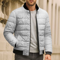 Niue White Sunday Bomber Puffer Jacket Half Hiapo Pattern Vibes - Polynesian Pride