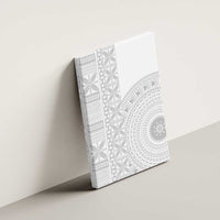 Niue White Sunday Canvas Wall Art Half Hiapo Pattern Vibes - Polynesian Pride