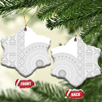 Niue White Sunday Ceramic Ornament Half Hiapo Pattern Vibes LT14 Snow Flake White - Polynesian Pride