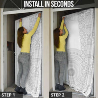 Niue White Sunday Door Cover Half Hiapo Pattern Vibes - Polynesian Pride