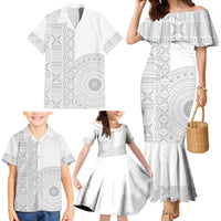 Niue White Sunday Family Matching Mermaid Dress and Hawaiian Shirt Half Hiapo Pattern Vibes - Polynesian Pride