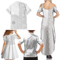 Niue White Sunday Family Matching Summer Maxi Dress and Hawaiian Shirt Half Hiapo Pattern Vibes - Polynesian Pride