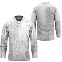 Niue White Sunday Hockey Jersey Half Hiapo Pattern Vibes LT14 - Polynesian Pride
