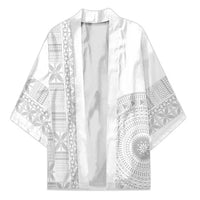 Niue White Sunday Kimono Half Hiapo Pattern Vibes - Polynesian Pride