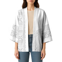 Niue White Sunday Kimono Half Hiapo Pattern Vibes - Polynesian Pride