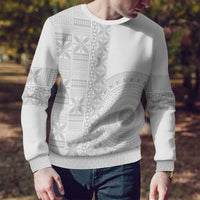 Niue White Sunday Ugly Christmas Sweater Half Hiapo Pattern Vibes - Polynesian Pride