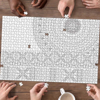 Niue White Sunday Puzzle Half Hiapo Pattern Vibes - Polynesian Pride
