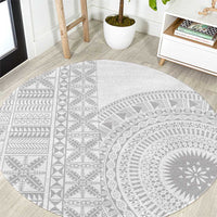 Niue White Sunday Round Carpet Half Hiapo Pattern Vibes - Polynesian Pride
