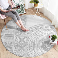 Niue White Sunday Round Carpet Half Hiapo Pattern Vibes - Polynesian Pride