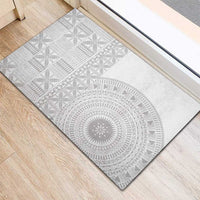 Niue White Sunday Rubber Doormat Half Hiapo Pattern Vibes - Polynesian Pride
