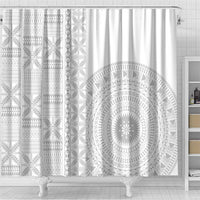 Niue White Sunday Shower Curtain Half Hiapo Pattern Vibes - Polynesian Pride