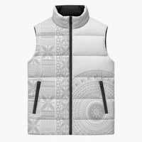 Niue White Sunday Sleeveless Puffer Jacket Half Hiapo Pattern Vibes - Polynesian Pride