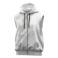 Niue White Sunday Sleeveless Zip Hoodie Half Hiapo Pattern Vibes - Polynesian Pride